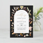 Zwarte Herfst Wildflower Boho Tuin Boog Bruiloft Kaart (Staand voorkant)