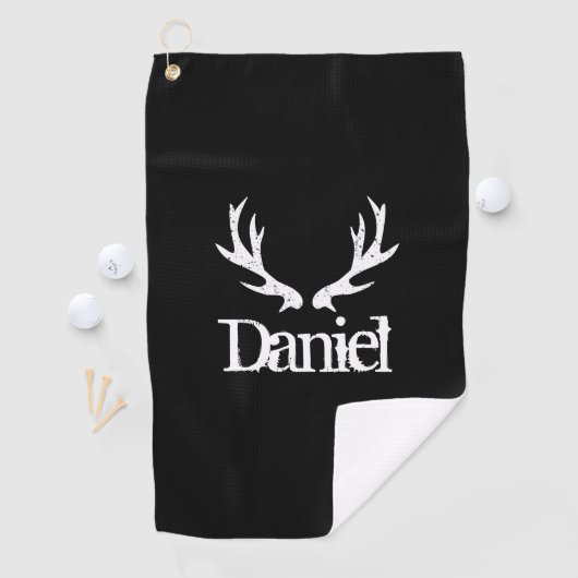 Zwarte hertenantler logo, aangepast golfcadeau golfhanddoek (Insitu)