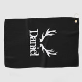 Zwarte hertenantler logo, aangepast golfcadeau golfhanddoek (Horizontaal)