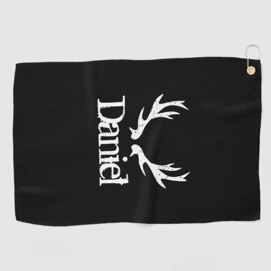 Zwarte hertenantler logo, aangepast golfcadeau golfhanddoek (Horizontaal)