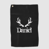 Zwarte hertenantler logo, aangepast golfcadeau golfhanddoek (Voorkant)