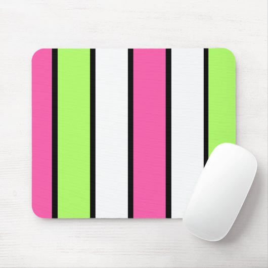 Zwarte, Hete Roze, Limoengroene en Witte strepen Muismat (Met muis)