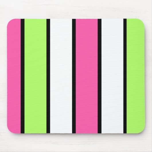 Zwarte, Hete Roze, Limoengroene en Witte strepen Muismat (Voorkant)