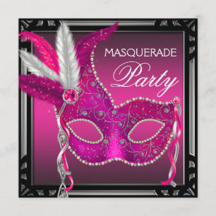 Zwarte hete roze masker Hete roze maskerade feestj Kaart
