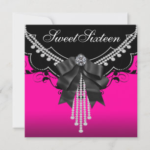 Zwarte hete roze Sweet Sixteen verjaardagsfeestje Kaart
