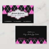 Zwarte hete roze witte argyle trendy visitekaartje (Voorkant / Achterkant)
