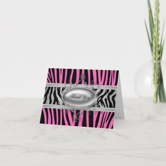 Zwarte hete Roze Zebra Dank U Kaarten (Voorkant)