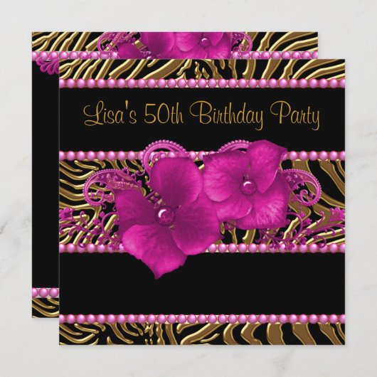 Zwarte Hete Roze Zebra Vrouw 50ste Verjaardagsfees Kaart (Voorkant / Achterkant)