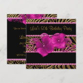 Zwarte Hete Roze Zebra Vrouwen 50e Verjaardagsfees Kaart (Voorkant / Achterkant)