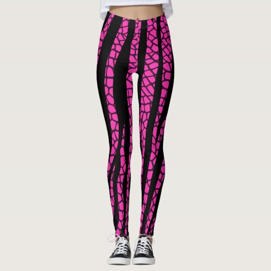 Zwarte hete roze zebraprint leggingen leggings (Voorkant)