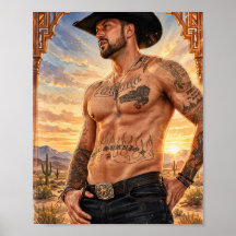 Zwarte Hoed Sunset Cowboy Poster
