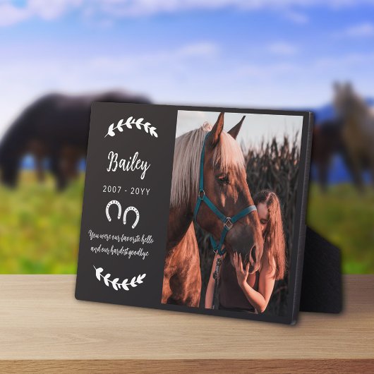 Zwarte Hoefijzers Groene Foto Paard Herdenking Fotoplaat