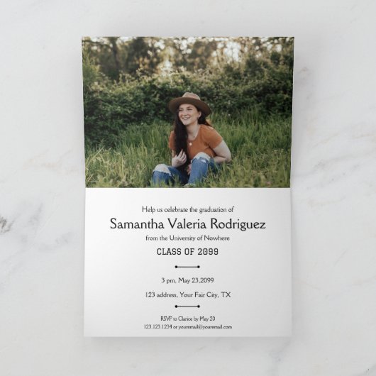 Zwarte hoekige uitnodiging met acht foto's en grad (Binnen)