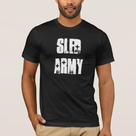 Zwarte hoezen.com T-shirt met de titel "Sled Army" (Voorkant)
