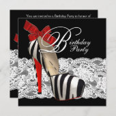 Zwarte Hoge Hak Schoenen Rode Zebra Verjaardagsfee Kaart (Voorkant / Achterkant)