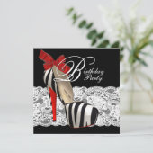 Zwarte Hoge Hak Schoenen Rode Zebra Verjaardagsfee Kaart (Staand voorkant)