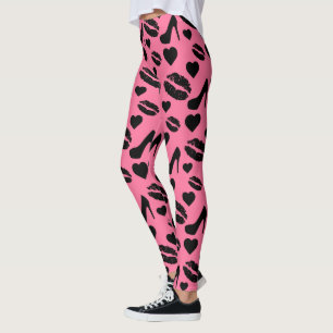 Zwarte Hoge Hakken Kus Lippen Meisjesachtig Make-u Leggings