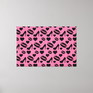 Zwarte Hoge Hakken Kus Lippen Meisjesachtige Make- Canvas Afdruk