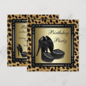 Zwarte Hoge Hakken Luipaard Verjaardagsfeestje Kaart (Voorkant / Achterkant)