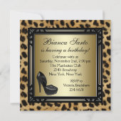 Zwarte Hoge Hakken Luipaard Verjaardagsfeestje Kaart (Achterkant)