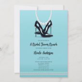 Zwarte hoge hakken & parels turquoise bruids brunc kaart (Voorkant)