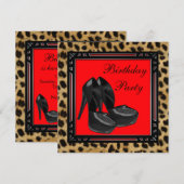 Zwarte hoge hakken Rode luipaard verjaardagsfeestj Kaart (Voorkant / Achterkant)