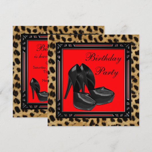 Zwarte hoge hakken Rode luipaard verjaardagsfeestj Kaart (Voorkant / Achterkant)