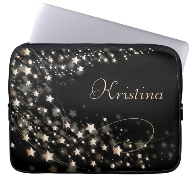 Zwarte Hollywood Star Custom name Laptop Sleeve (Voorkant)