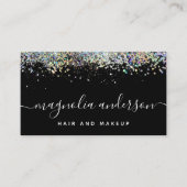 Zwarte holografische Glitter QR-code Visitekaartje (Voorkant)