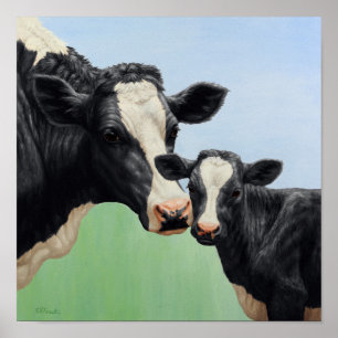 Zwarte Holstein Koe & Mooie Kalf Poster