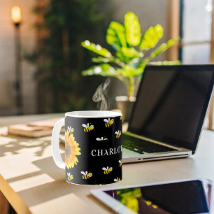 Zwarte hommels gele zonnebloemen koffiemok