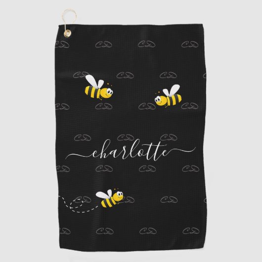 Zwarte hommels, humor-monogram golfhanddoek (Voorkant)