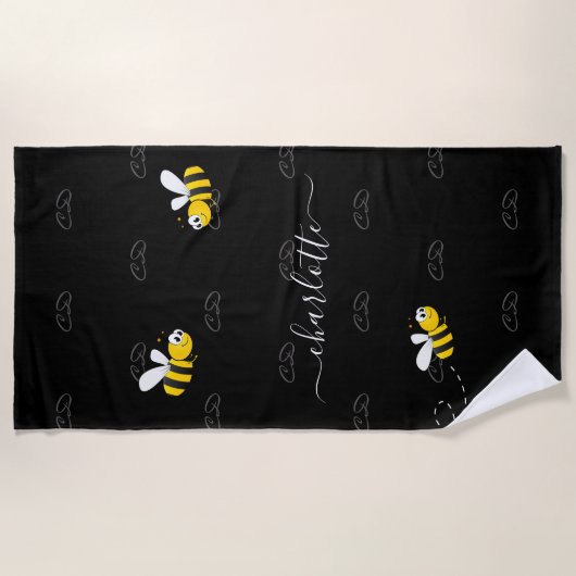 Zwarte hommels, humor-monogram strandlaken (Voorkant)