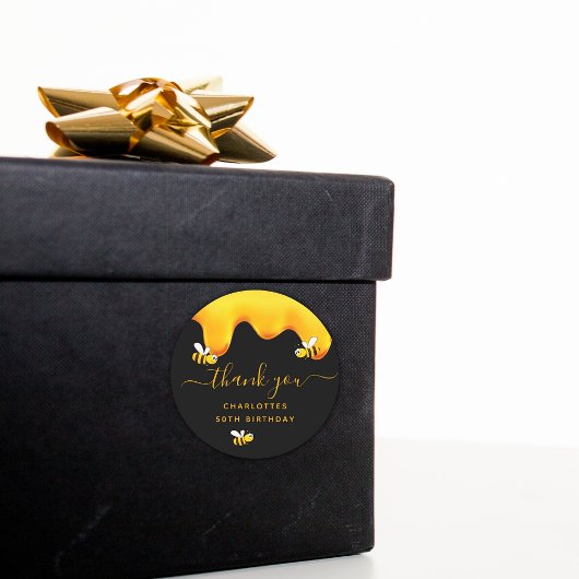 Zwarte hommels zoete honing verjaardag dank u ronde sticker