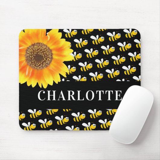 Zwarte hommels - Zonnebloem Muismat (Met muis)