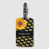 Zwarte hommels zonnebloem naam bagagelabel (Voorkant (verticaal))