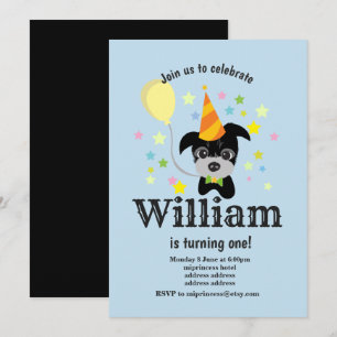 zwarte hond Birthday Invitation, ballon, doggie Kaart