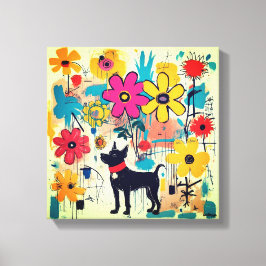 Zwarte Hond Doodle Kunst Canvas Afdruk