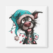 Zwarte Hond Grappige Kerstmagneet Magneet (Voorkant)