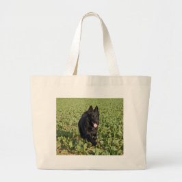 Zwarte hond grote tote bag