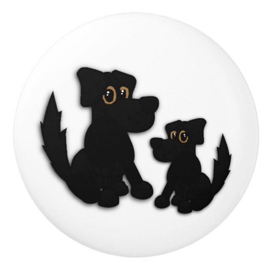 Zwarte hond keramische knop (Voorkant)