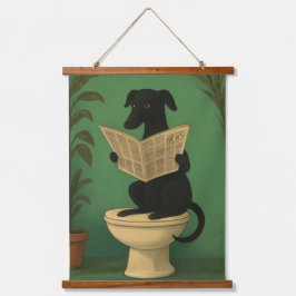 Zwarte Hond Leest Krant Muurkunst Hangend Wandkleed