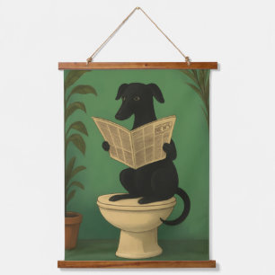 Zwarte Hond Leest Krant Muurkunst Hangend Wandkleed