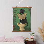Zwarte Hond Leest Krant Muurkunst Hangend Wandkleed (Slaapkamer)