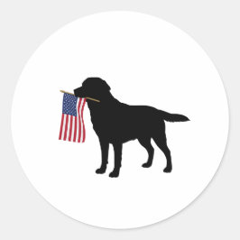 Zwarte hond met Amerikaanse vlag - 4 juli Ronde Sticker