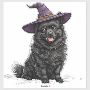 Zwarte Hond met Heksenhoed voor Halloween Sticker