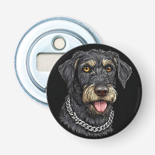 Zwarte Hond Met Ketting Halsband Button Flesopener