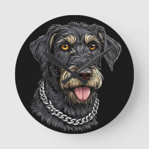 Zwarte Hond Met Ketting Halsband Ronde Klok
