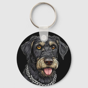 Zwarte Hond Met Ketting Halsband Sleutelhanger