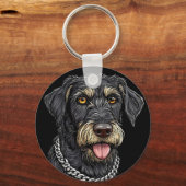 Zwarte Hond Met Ketting Halsband Sleutelhanger (Voorkant)